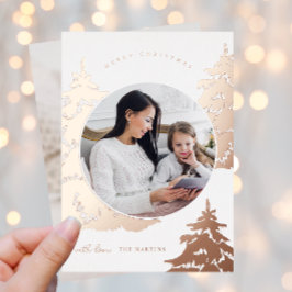 バラかわいらし金ゴールドクリスマスツリーツーフォトホリデー 箔シーズンカード