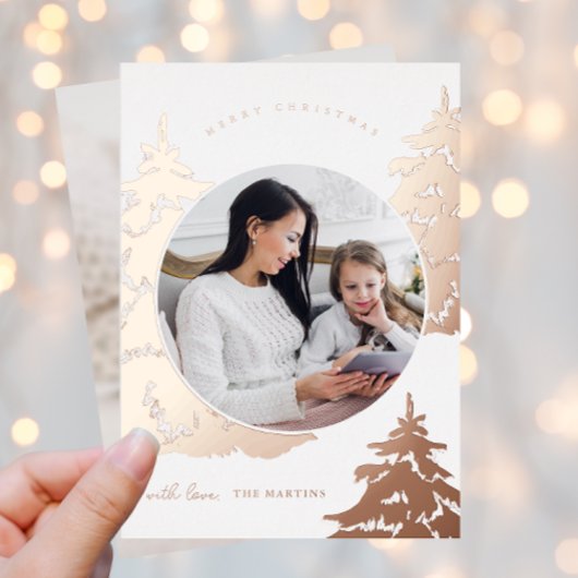 バラかわいらし金ゴールドクリスマスツリーツーフォトホリデー 箔シーズンカード