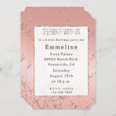 バラかわいらし金ゴールドグリッターストリークス 招待状 (正面/裏面)