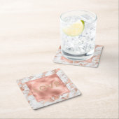 バラかわいらし金ゴールドホワイトグリジー大理石 スクエアペーパーコースター (インサイチュ)