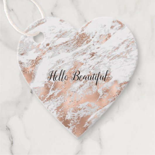 バラかわいらし金ゴールドホワイトグリジー大理石 フェイバータグ (正面)