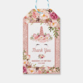 バラかわいらし金ゴールドユニコーン誕生日パーティーの好意 ギフトタグ (正面)