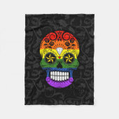 バラが付いているゲイプライドの虹の砂糖のスカル フリースブランケット (正面)