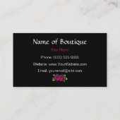 バラが付いているピンクおよび黒いブティック 名刺 (裏面)