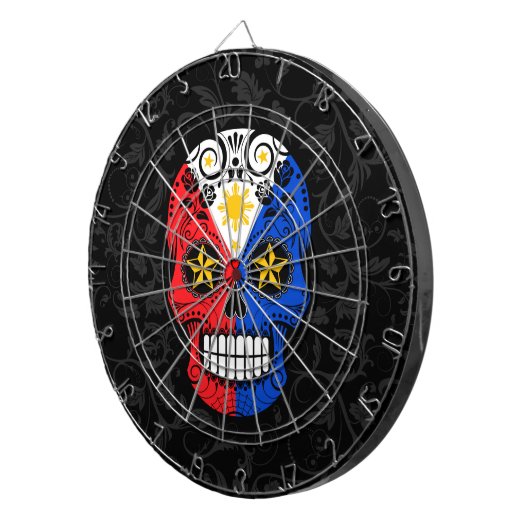 バラが付いているフィリピンの旗の砂糖のスカル ダーツボード (正面右)