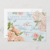 バラが付いているフランスのな花のヴィンテージの郵便はがき ポストカード (正面/裏面)