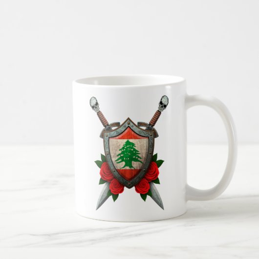 バラが付いている擦り切れたなレバノンの旗の盾そして剣 コーヒーマグカップ (右)