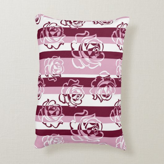 バラが付いている縞模様 アクセントクッション (裏面(縦))