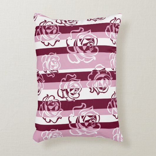 バラが付いている縞模様 アクセントクッション (正面(垂直))