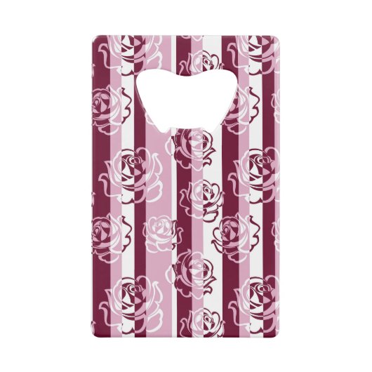 バラが付いている縞模様 クレジットカード栓抜き (正面)