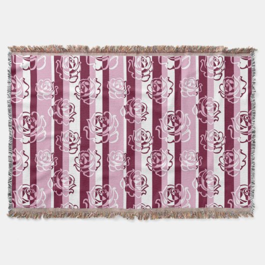 バラが付いている縞模様 スローブランケット (正面)
