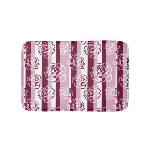 バラが付いている縞模様 バスマット (正面)