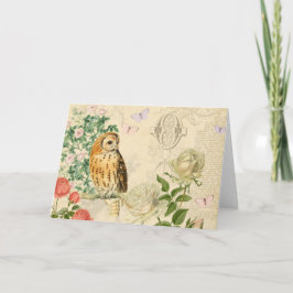 バラが付いている花のヴィンテージのフクロウの挨拶状 カード