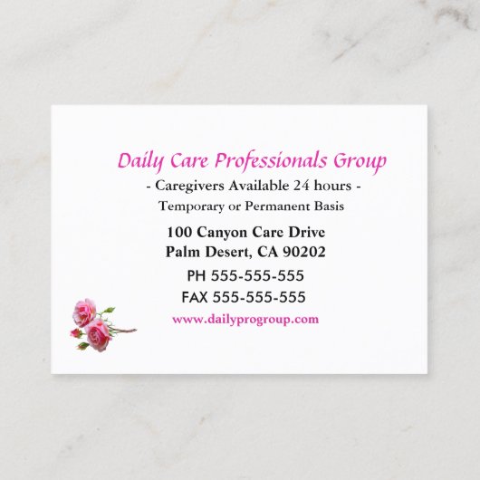 バラが思い出す美しい介護プロフェッショナル 名刺 (裏面)
