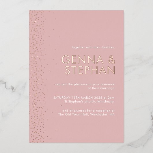 バラきらめくフォイル結婚式招待状カード 箔招待状 (正面)