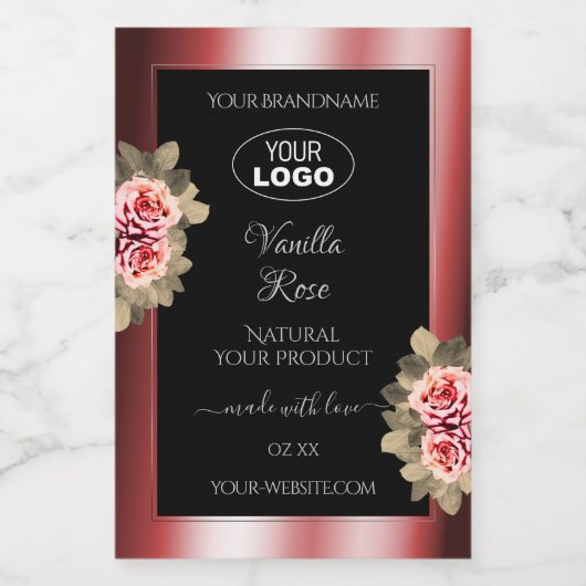 バラきらめく赤い黒の製品ラベルのロゴ フードラベル (シングルラベル)