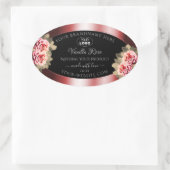 バラきらめく赤い黒の製品ラベルのロゴ 楕円形シール (バッグ)