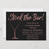 バラきらめく金ゴールドストックバーカップルシャワー 招待状 (正面)