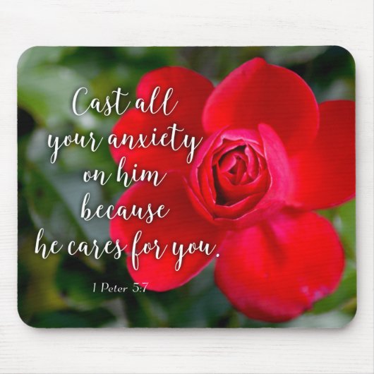 バラすべての不安をキリスト教の聖書の聖句をキャスト マウスパッド (正面)