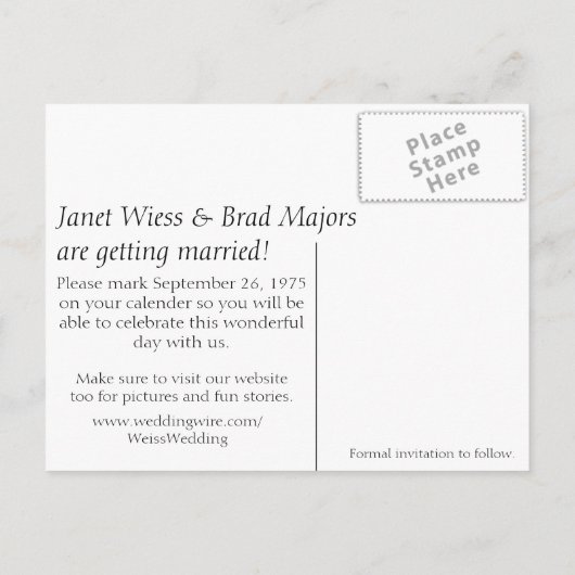 バラつる植物ウェディング日付の保存 案内ポストカード (裏面)