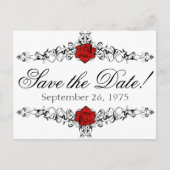 バラつる植物ウェディング日付の保存 案内ポストカード (正面)