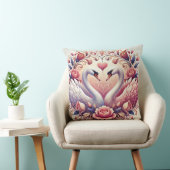 バラで囲エレガントまれた白鳥ペア クッション (椅子)