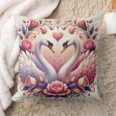 バラで囲エレガントまれた白鳥ペア クッション (ブランケット)