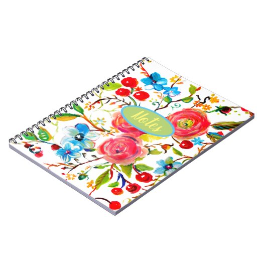 バラとさくらんぼの花のカスタマイズ ノートブック (左側)