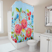 バラとさくらんぼスカイブルー2.0 シャワーカーテン (インサイチュ)