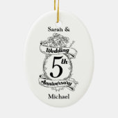 バラとつる植物ロマンティック5結婚周年 セラミックオーナメント (裏面)