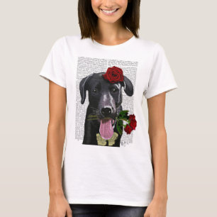 バラとの黒いラブラドール Tシャツ