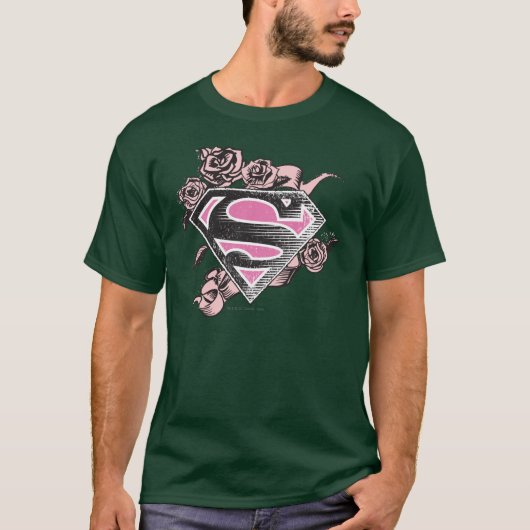 バラとのSupergirlのロゴ Tシャツ (正面)