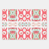 バラとアクアパッチワークデザインギフトラップセット ラッピングペーパーシート (正面)