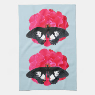 バラとアゲハチョウ キッチンタオル