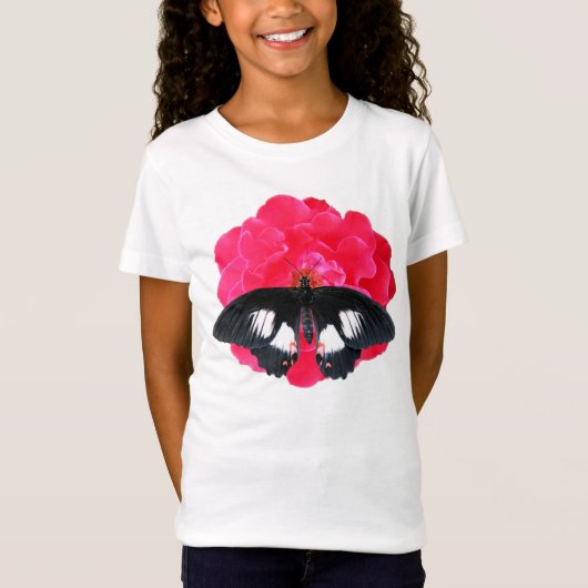 バラとアゲハチョウ Tシャツ (正面)