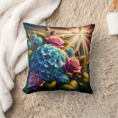 「バラとアジサイと十字架 – スピリチュアルアート」 クッション (ブランケット)