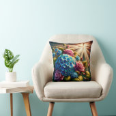 「バラとアジサイと十字架 – スピリチュアルアート」 クッション (椅子)