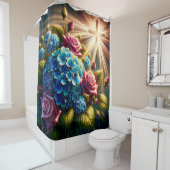 「バラとアジサイと十字架 – スピリチュアルアート」 シャワーカーテン (インサイチュ)