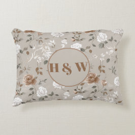 バラとエレガントつる植物パタンのアクセント枕 アクセントクッション