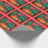 バラとオレンジのヴィンテージフルーツラベル ラッピングペーパー (角)