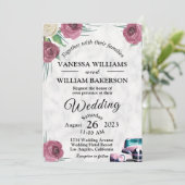 バラとクラシック車の結婚式招待状 招待状 (スタンド正面)