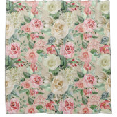 バラとクリームフローラ水色シャワーカーテン シャワーカーテン (正面)