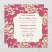 バラとクリーム牡丹トワールフランスのカントリーデコール 招待状 (正面/裏面)