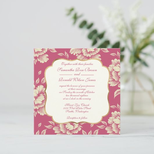 バラとクリーム牡丹トワールフランスのカントリーデコール 招待状 (スタンド正面)