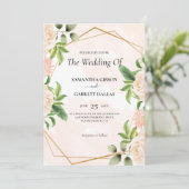 バラとゴールデン結婚フレーム 招待状 (スタンド正面)