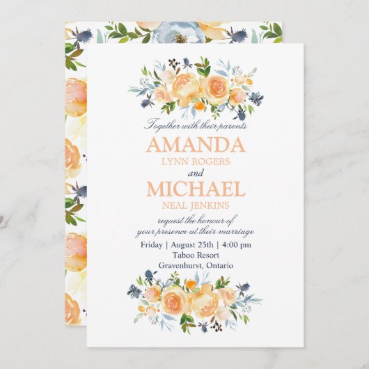 バラとシスル水の色のフローラ 招待状 (正面/裏面)