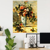 バラとジャスミンがデルフトの花瓶に ポスター (ホームオフィス)