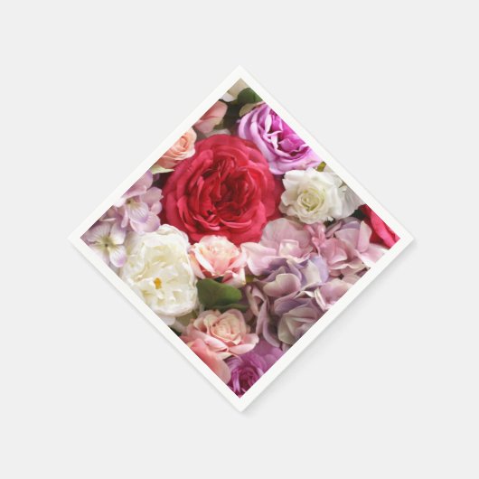 バラとスイレンがプリントされた花柄の紙ナプキン スタンダードカクテルナプキン (角)