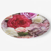 バラとスイレンがプリントされた花柄の紙皿 ペーパープレート (アングル)