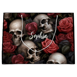 バラとスカル ラージペーパーバッグ